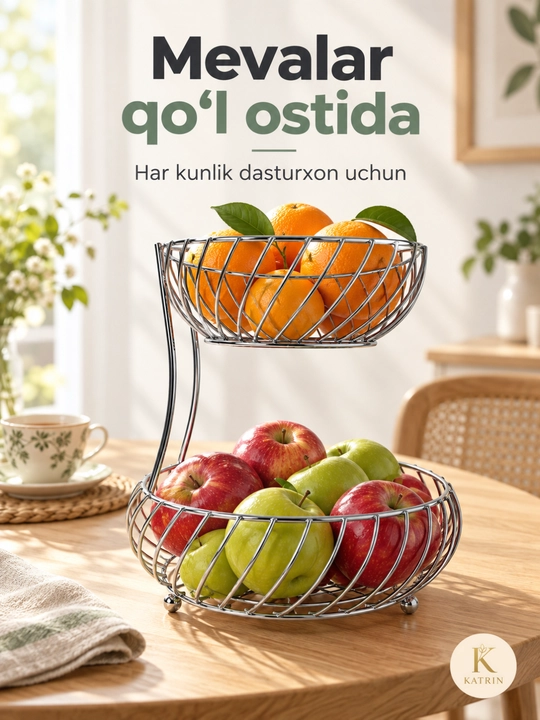 Meva savati, metall meva idishi, fruktovnitsa, oshxona uchun vaza, 1 va 2 qavatli modellar