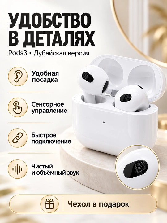 Simsiz quloqchinlar Pods3 Dubai, Bluetooth, iPhone va Android uchun
