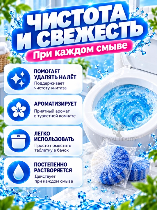 Таблетка для сливного бака унитаза от налета, приятный запах и чистота, до 50 смываний