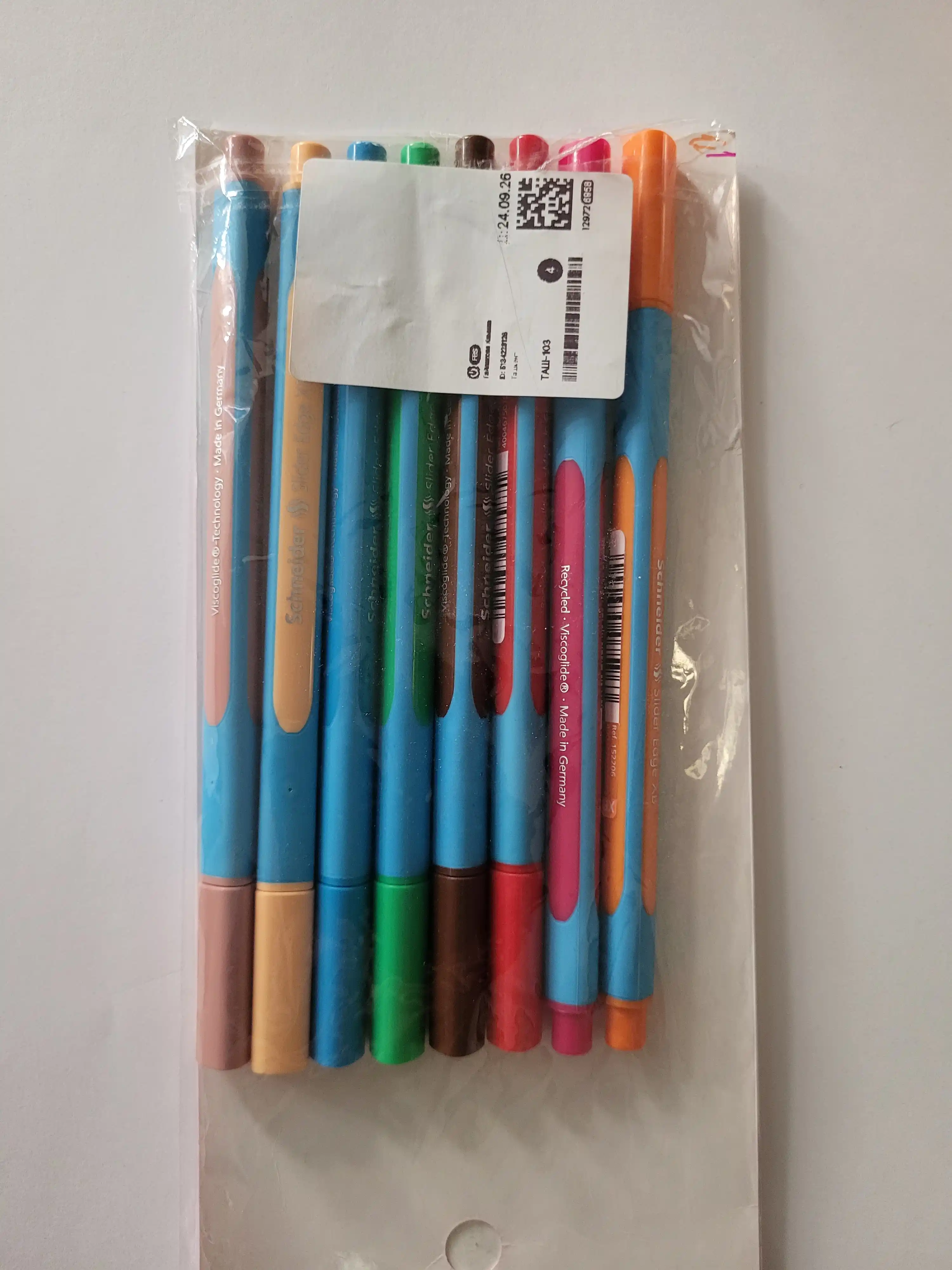 Schneider Slider Edge XB Pastel sharikli ruchkalar to‘plami, 8 rang, taglik bilan