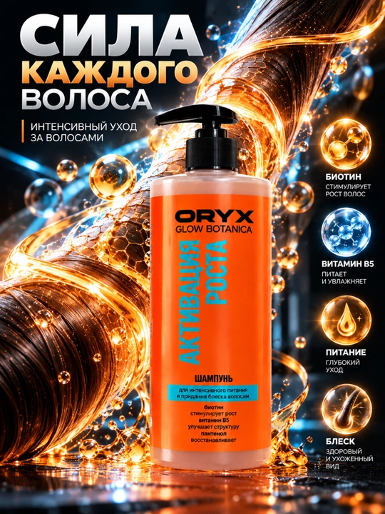 ORYX Glow Botanica sochlar uchun biotin va B5 vitaminli, o‘sishni faollashtiruvchi shampun - 