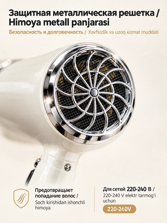 Фен для волос SOKANY SK-14005, 2000 Вт, 3 насадки (диффузор + 2 концентратора)