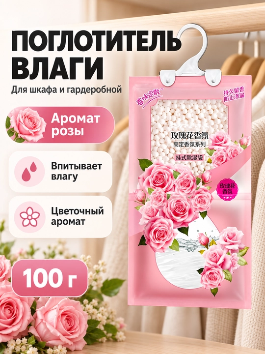 Подвесной поглотитель влаги для шкафа и гардеробной, влагопоглощающий пакет, 100 г - 