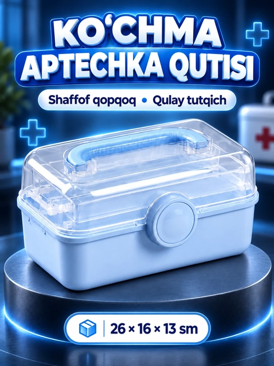 Aptechka organayzer dori-darmonlar uchun, ko‘chma dori qutisi, shaffof qopqoqli - 