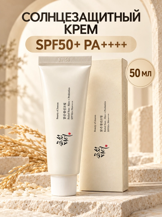 Солнцезащитный крем SPF50+ PA++++ с рисом и пробиотиками, 50 мл - 