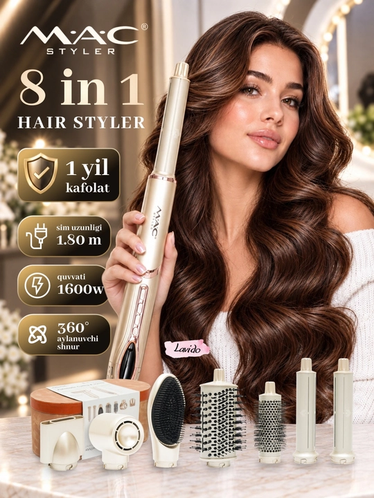 Фен для волос MAC styler MC-6767, 8 в 1, воздушная укладка и автоматическая плойка - 
