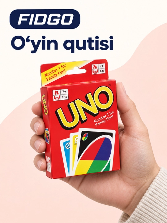 UNO oilaviy karta o‘yini, qizil quti, 2–10 o‘yinchi uchun, 7 yoshdan