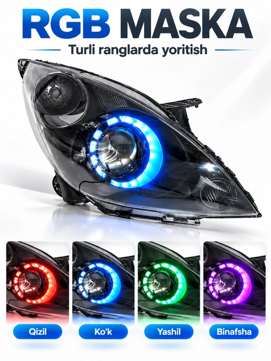 Тюнинговые фары Chevrolet Spark, Bi-LED Zimmer R50 80W, RGB маска, комплект 2 шт