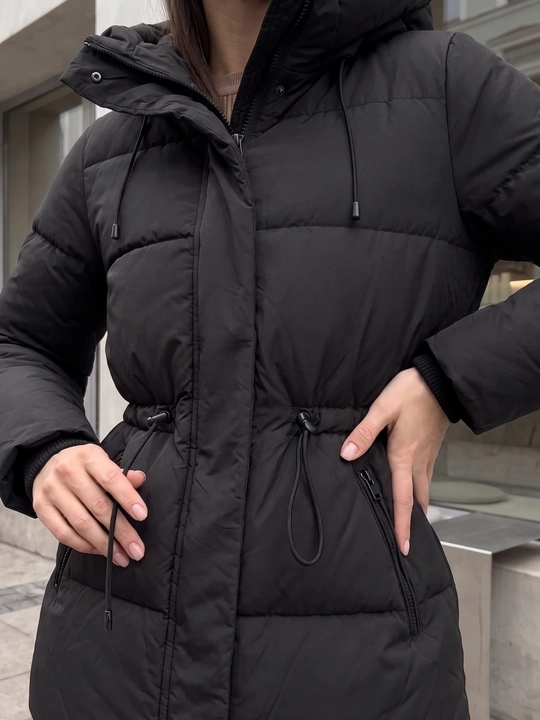 Ayollar qishki kurtkasi, issiq, kapyushonli, belbog‘li, beli toraytiriladi — ELLY FASHION - 