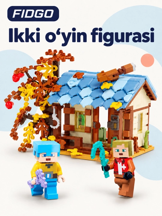 FIDGO blokli konstruktor, moviy tomli uycha, kuzgi daraxt va 2 ta figura