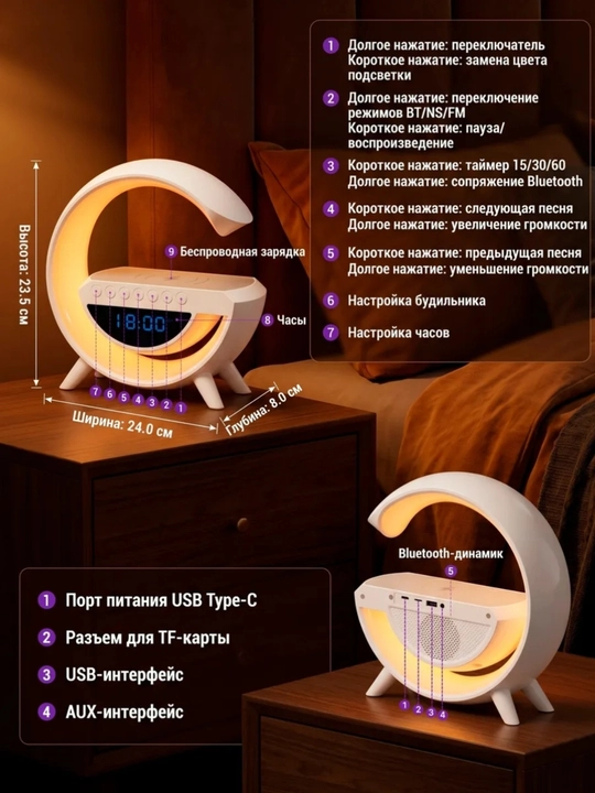 RGB va budilnik ega soat-kolonka. 16 xil yoritish rejimi xonada yoqimli muhit