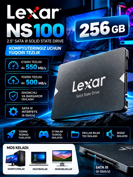 Lexar NS100 256GB — tezkor va ishonchli SSD