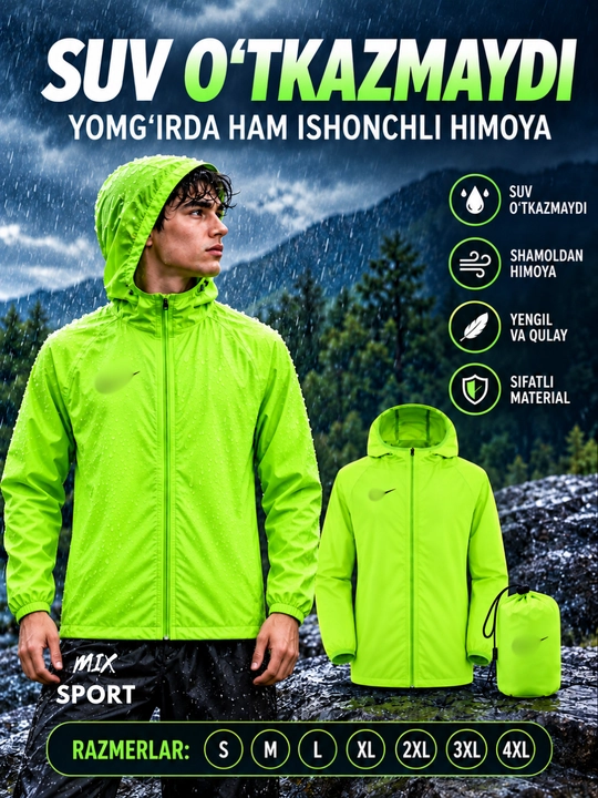 Bu kapyushonli kurtka yomg‘ir va shamolda qulay, yengil va ixcham - 