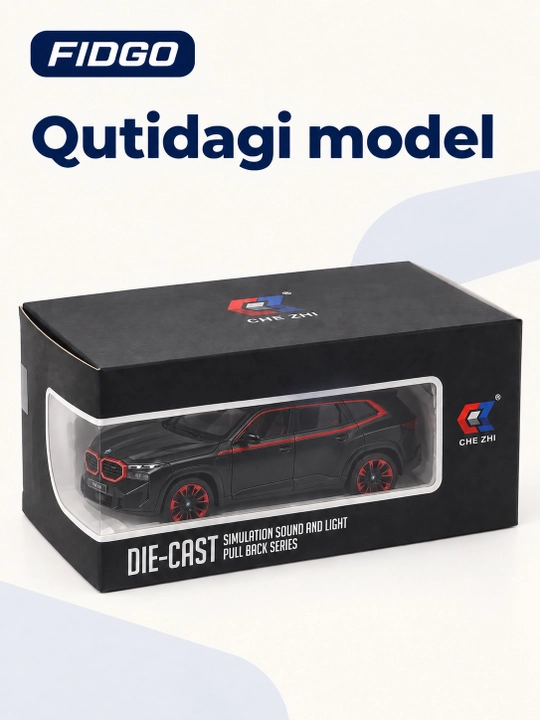 BMW avtomobil modeli, qora korpus va qizil aksentlar