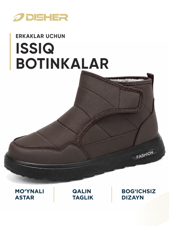Erkaklar botinkalari DISHER Winterford, issiq, 39–45, mo‘ynali, bog‘ichsiz