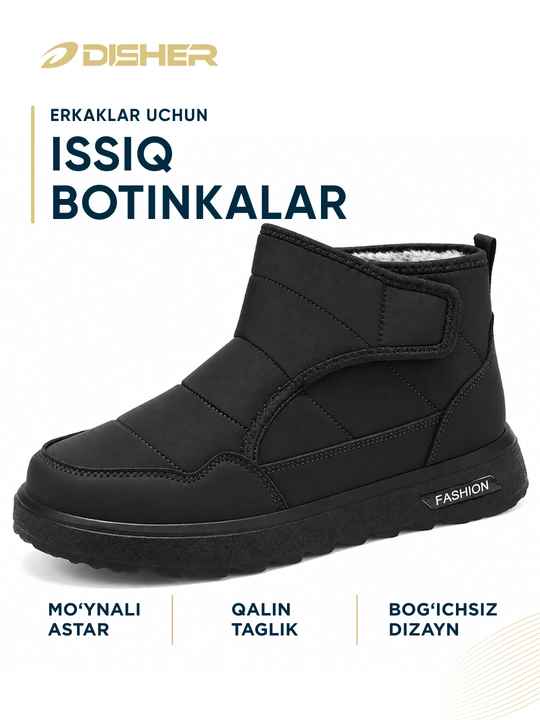 Erkaklar botinkalari DISHER Winterford, issiq, 39–45, mo‘ynali, bog‘ichsiz