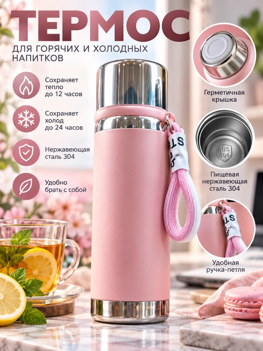 Tермос 500 Л для горячих и холодных напитков, удобный, компактный и стильный