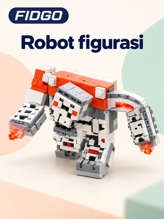 FIDGO blokli konstruktor, moviy tomli uycha, kuzgi daraxt va 2 ta figura