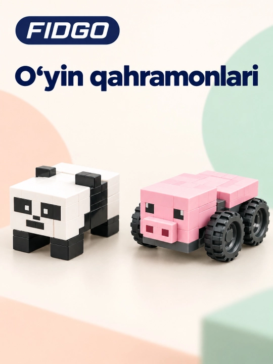 FIDGO blokli konstruktor, moviy tomli uycha, kuzgi daraxt va 2 ta figura