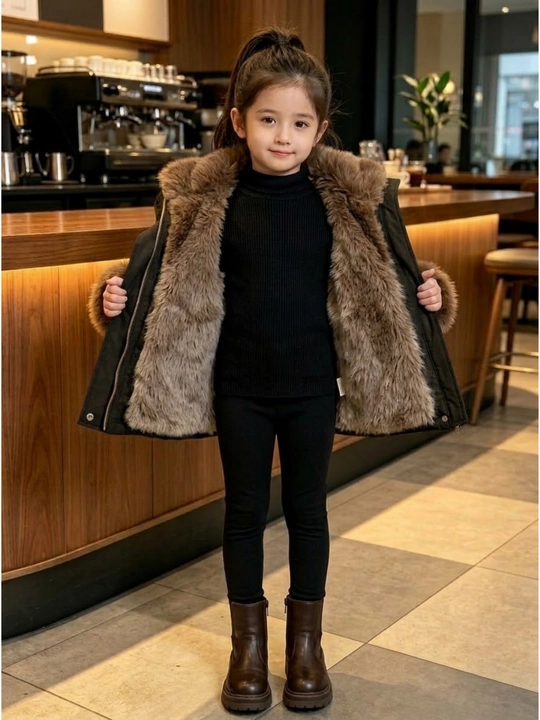 Куртка зимняя для девочки с меховым воротником теплая, 4–8 лет