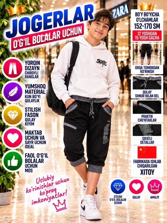 O'g'il bolalar uchun yuguruvchilar, qora - 