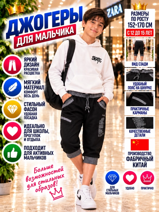 Джогеры подростковые для мальчиков, чёрные
