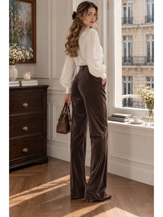 Ayollar uchun to‘g‘ri bichimli yumshoq velur shimlar, klassik model, S, M, L