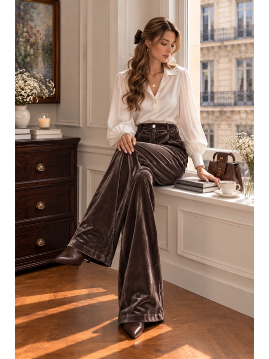Ayollar uchun to‘g‘ri bichimli yumshoq velur shimlar, klassik model, S, M, L