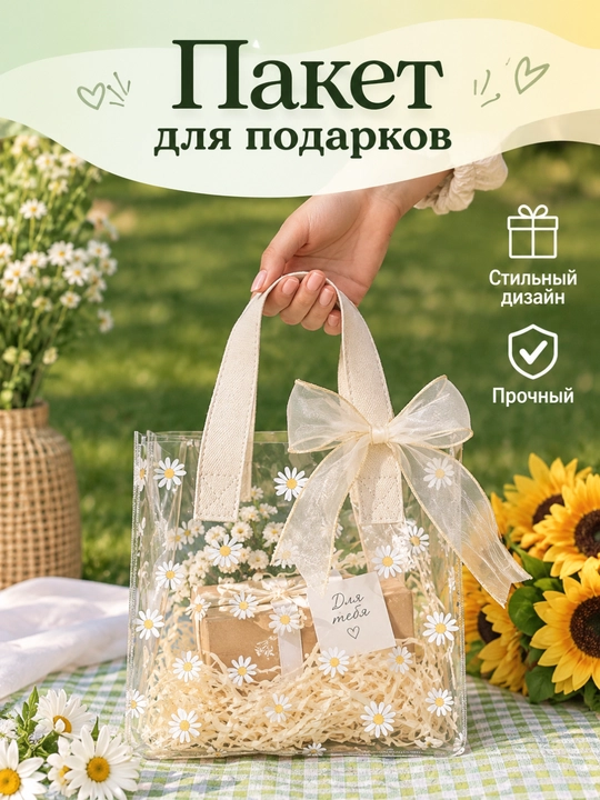 Подарочный пакет сумка с прозрачным дизайном для подарков  - 