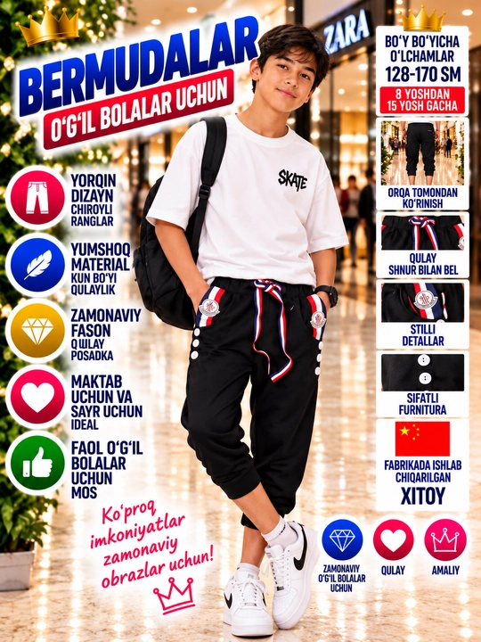 O'g'il bolalar uchun sport bermudalari - 