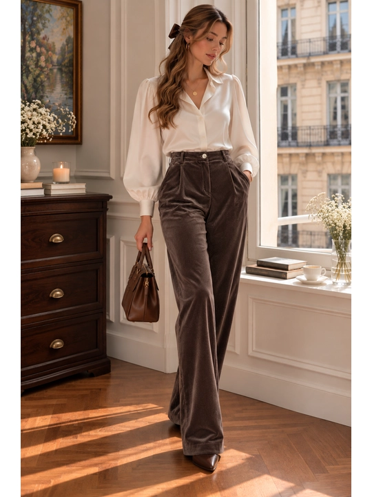 Ayollar uchun to‘g‘ri bichimli yumshoq velur shimlar, klassik model, S, M, L