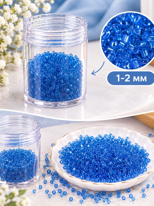 Ijodkorlik va qo‘l mehnati uchun steklyarus biser, 1-2 mm - 