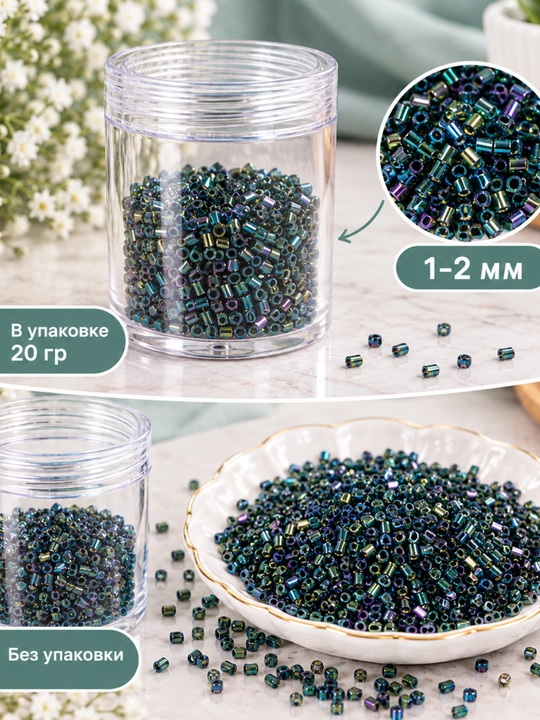 Ijodkorlik va qo‘l mehnati uchun steklyarus biser, 1-2 mm - 