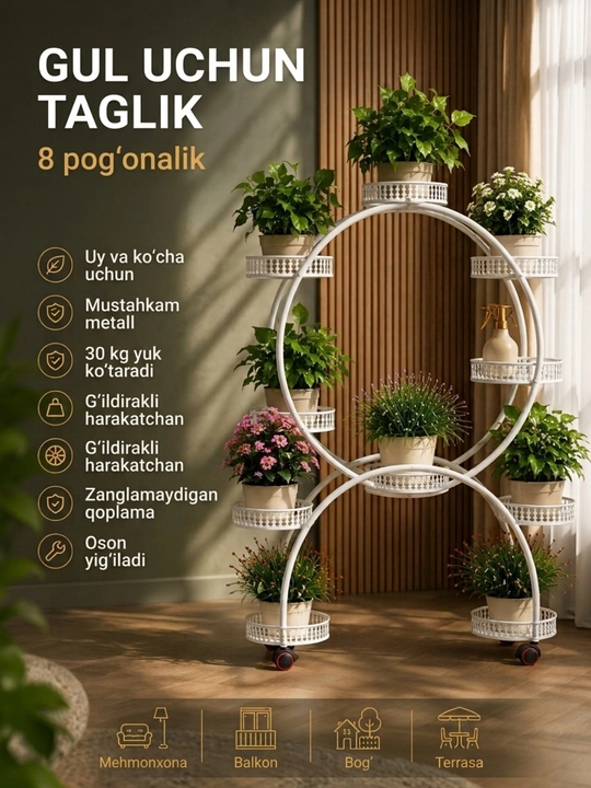 Ko'p qavatli gul stendlari, o'simliklar va dekoratsiya uchun javon, uy uchun stend - 