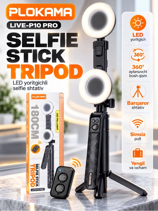 Premium selfi tayoq tripod masofadan boshqarish pulti telefon uchun shtativ - 