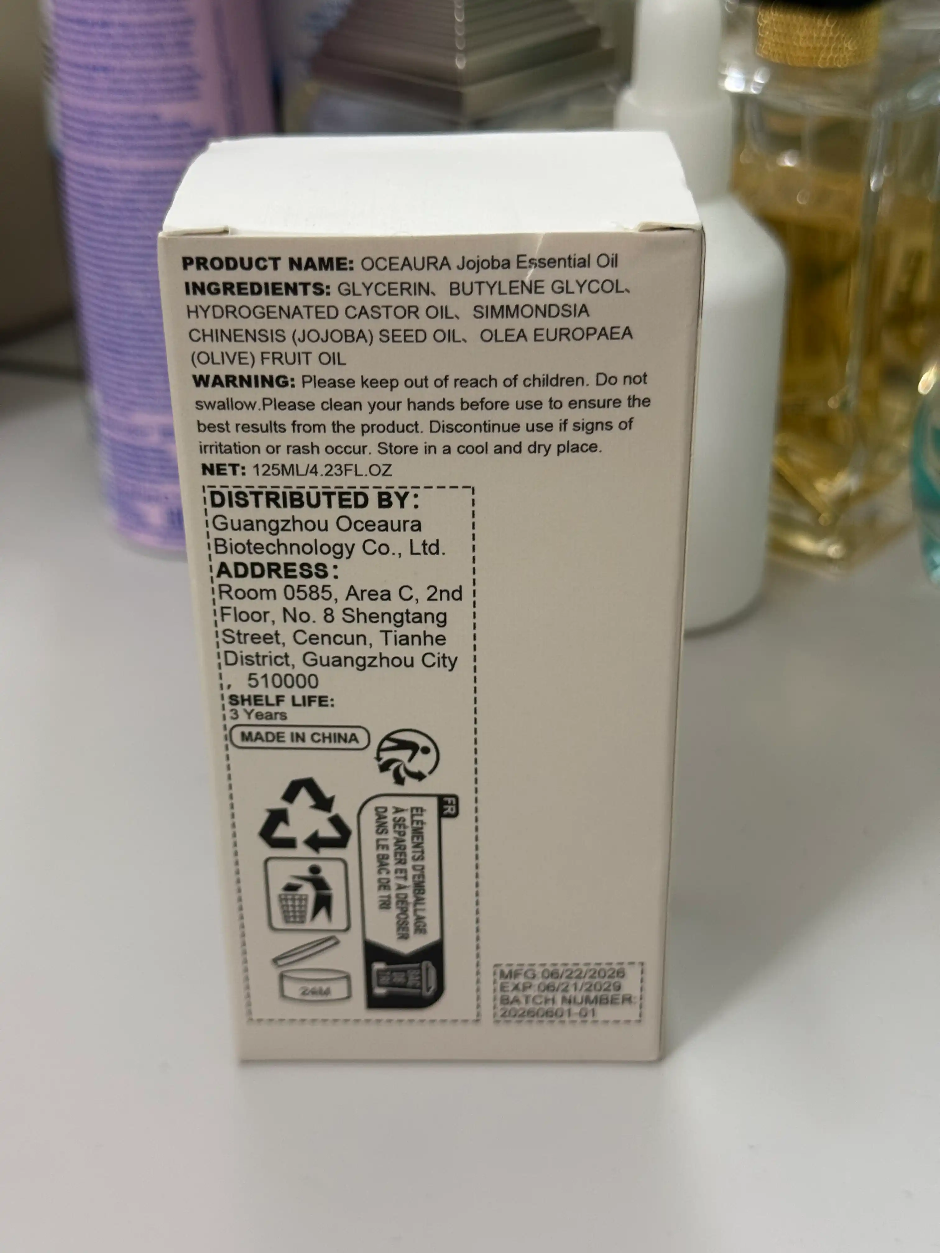 Soch va tana terisi uchun jojobali OceAura kosmetik moyi, 125 ml