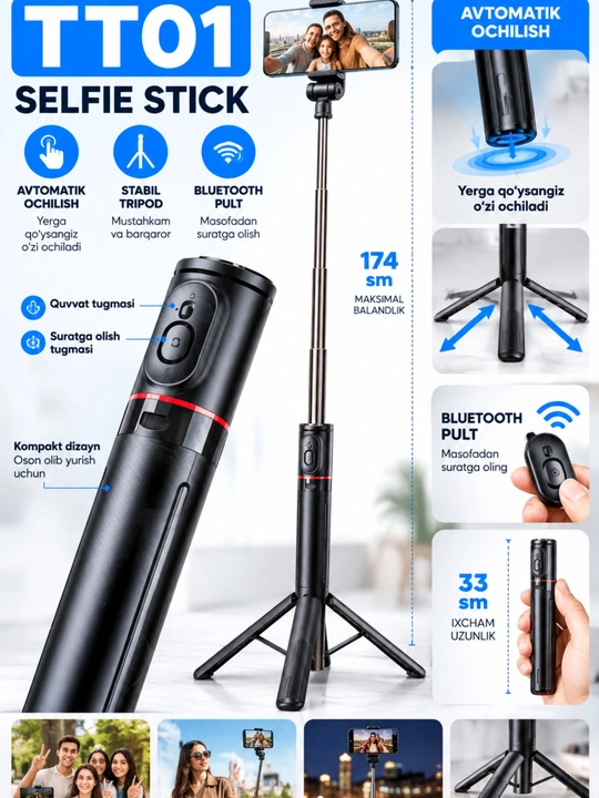 Premium selfi tayoq tripod masofadan boshqarish pulti telefon uchun shtativ - 