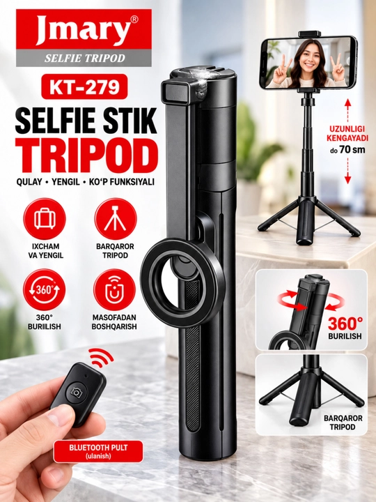 Premium selfi tayoq tripod masofadan boshqarish pulti telefon uchun shtativ - 