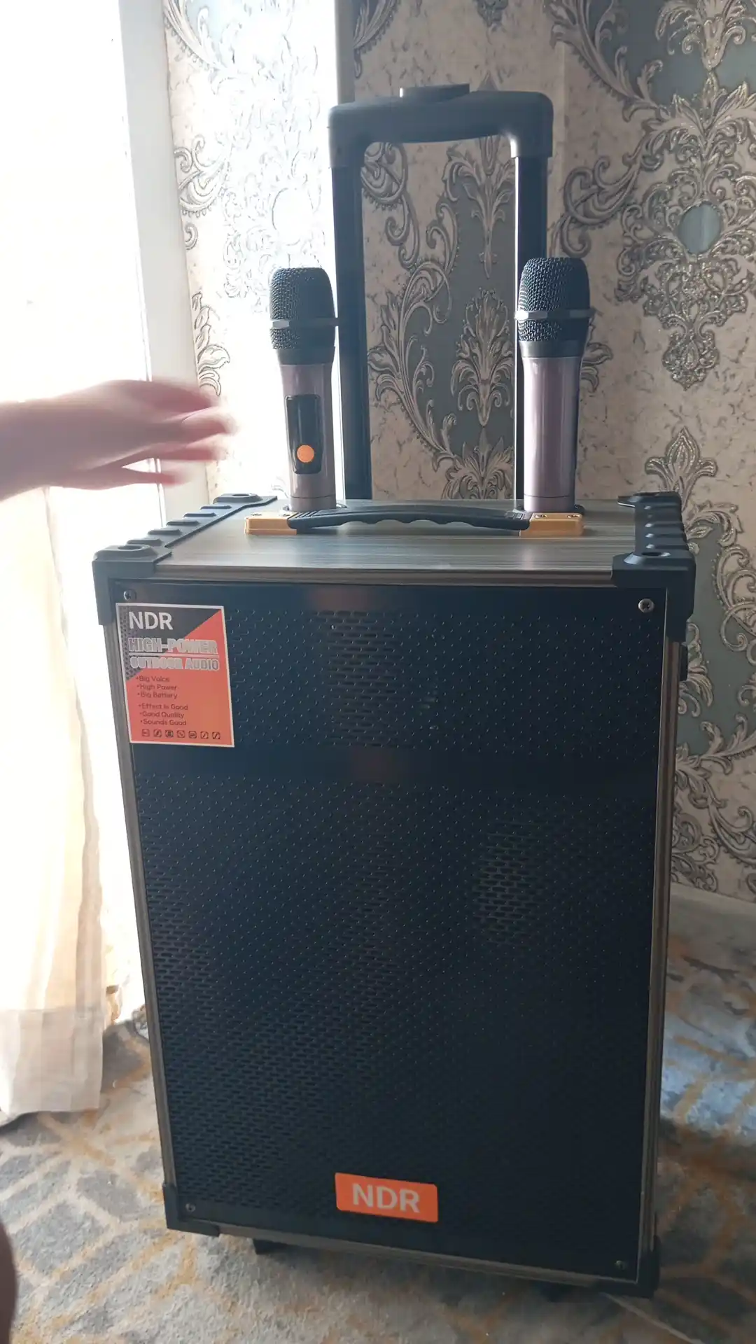 Колонка Bluetooth 50W/40W караоке с 2 беспроводными микрофонами, пультом и LED подсветкой