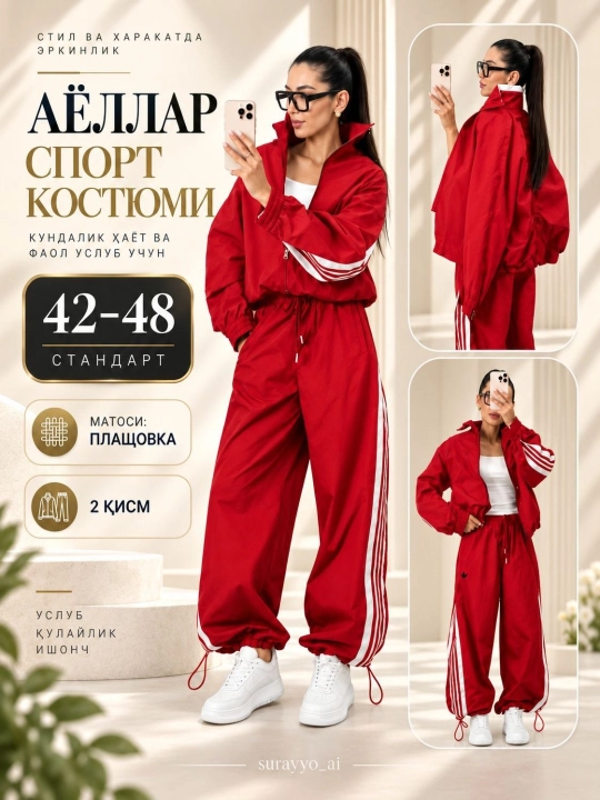 Женский осенний костюм, худи и спортивные штаны, большой размер, двойка (2-х предметный) - 