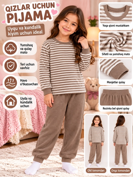 Qizlar uchun yumshoq pijama komplekti - 