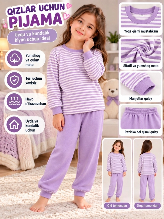 Qizlar uchun yumshoq pijama komplekti - 