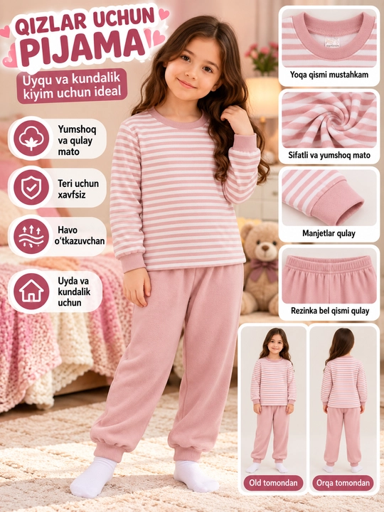 Qizlar uchun yumshoq pijama komplekti - 