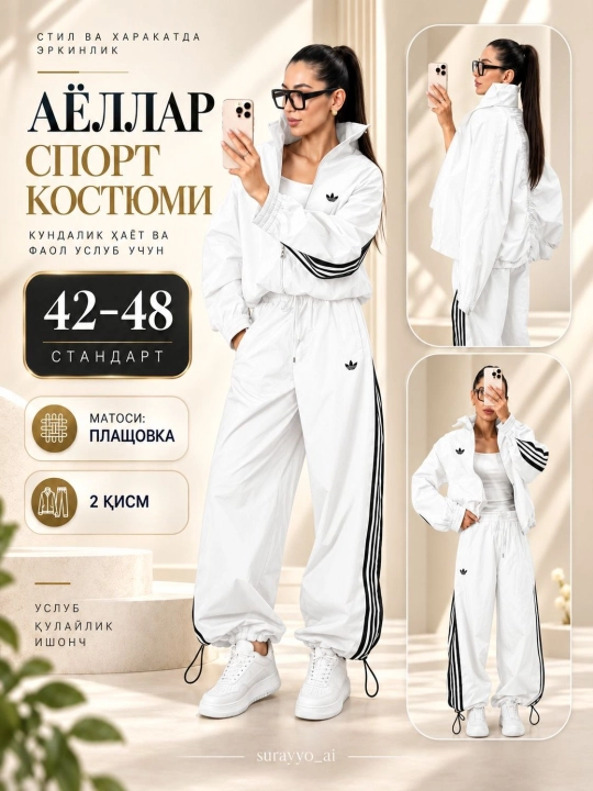 Ayollar kuzgi kostyumi, xudi va sport shimlari, katta o‘lcham, ikki baho (2 predmetli) - 