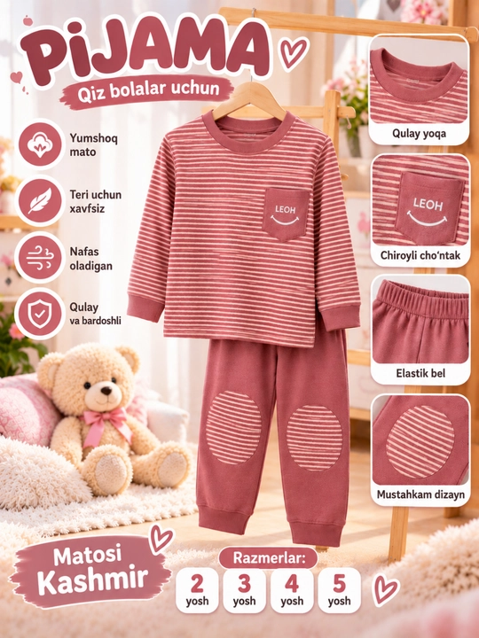Детская пижама из мягкого кашемира, длинный рукав, 2–5 лет