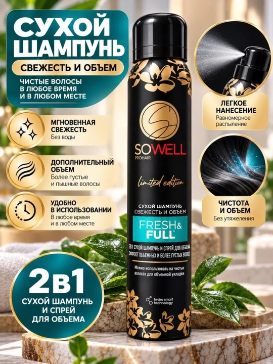 SOWELL PROHAIR Fresh & Full сухой шампунь, 200 мл