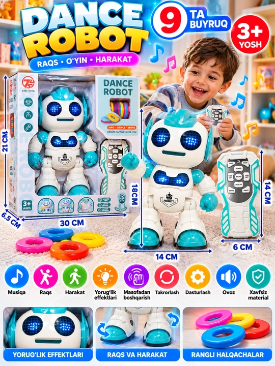Робот игрушка, танцующий робот, детская игрушка, робот с пультом, 3+ лет, музыка, движение - 