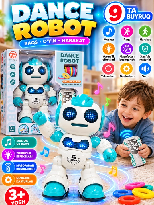 Робот игрушка, танцующий робот, детская игрушка, робот с пультом, 3+ лет, музыка, движение