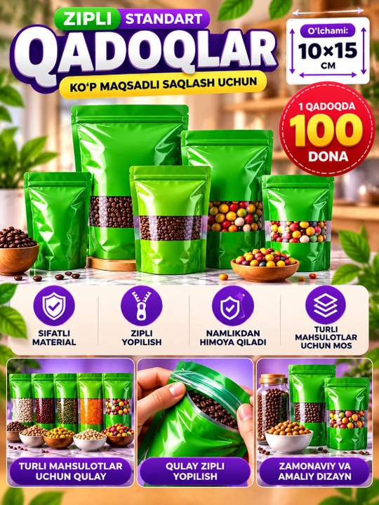 Saqlash uchun qulfli zip lokli paket 1 qadoqda (100 dona) - 