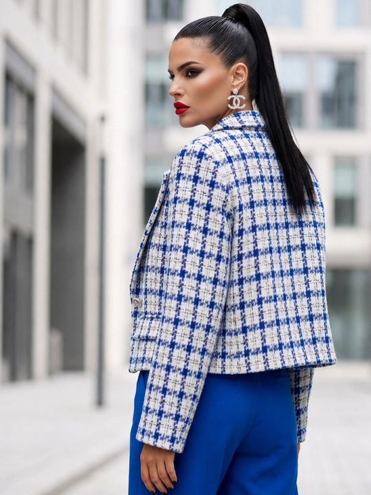 Zara yoki Chanel uslubidagi tvid pidjak, zamonaviy katta o‘lchamli pidjak